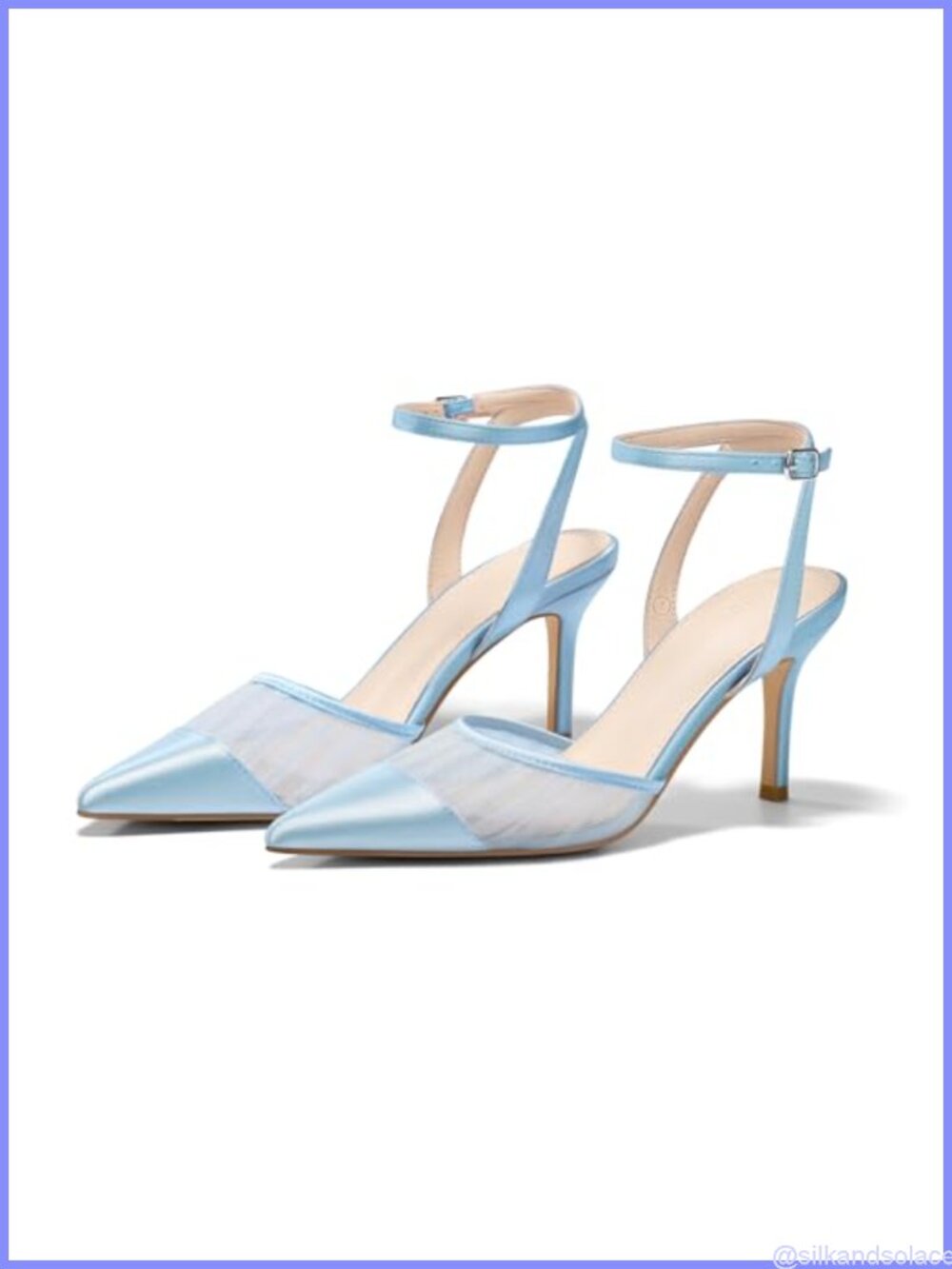 Satin Mesh Pointed Toe Stiletto Pump Ankle Strap Dress Heels